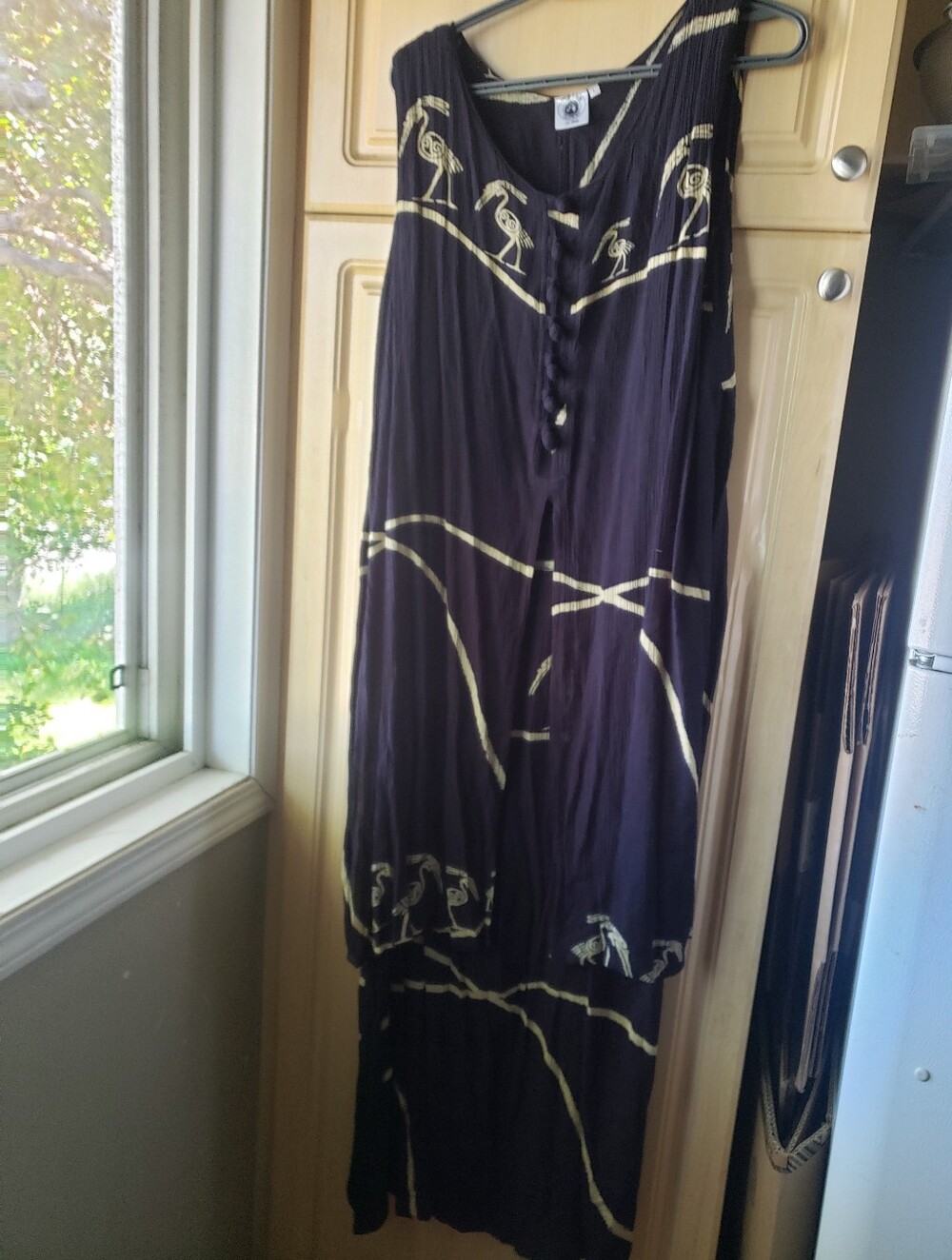Black Maxi Dress with Cream Bird Print